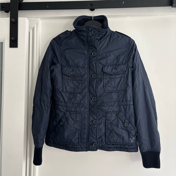 American Eagle Outfitters Navy Quilted Puffer Jacket - Picture 3 of 10